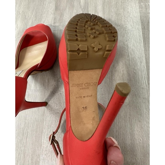 Jimmy Choo Pumps Womens Size 36 Red Leather Double Ankle Strap Open Toe - Picture 12 of 14
